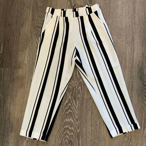 NEW T2LOVE girl's striped pants in white/black - Picture 1 of 2